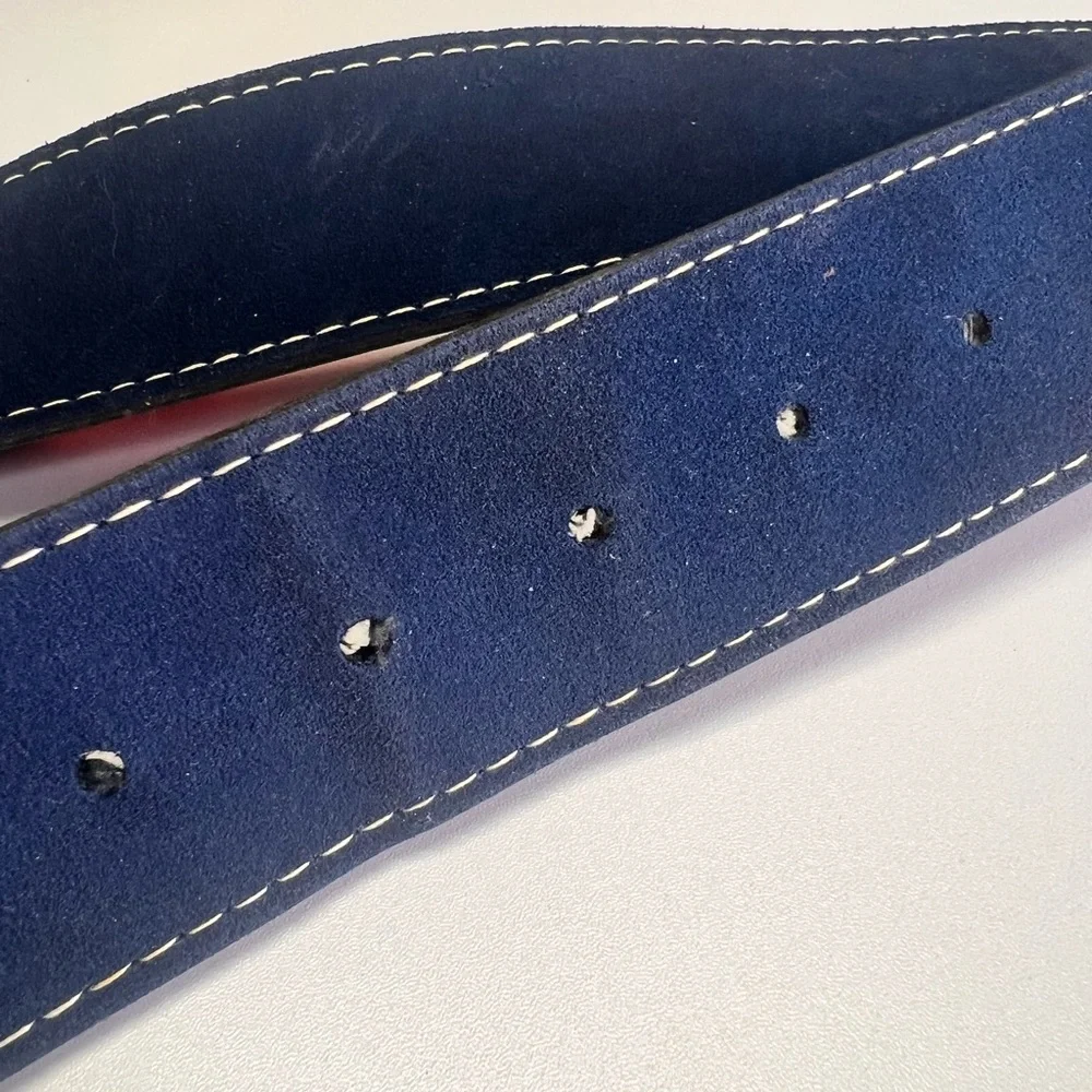 Simulated Suede Belt Blue With silver buckle and white stitching Vintage
